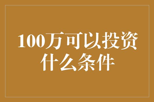 100万可以投资什么条件