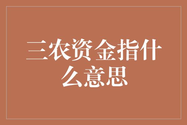 三农资金指什么意思