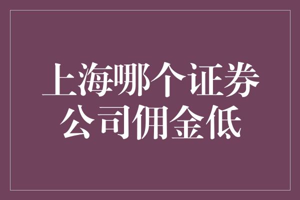 上海哪个证券公司佣金低