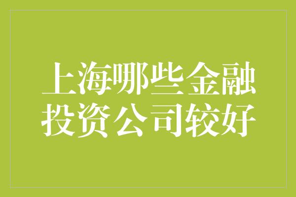 上海哪些金融投资公司较好