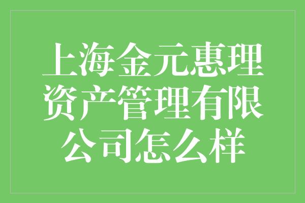 上海金元惠理资产管理有限公司怎么样