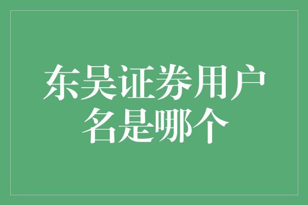 东吴证券用户名是哪个