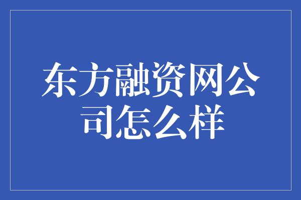 东方融资网公司怎么样