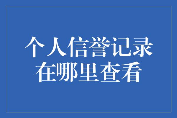 个人信誉记录在哪里查看