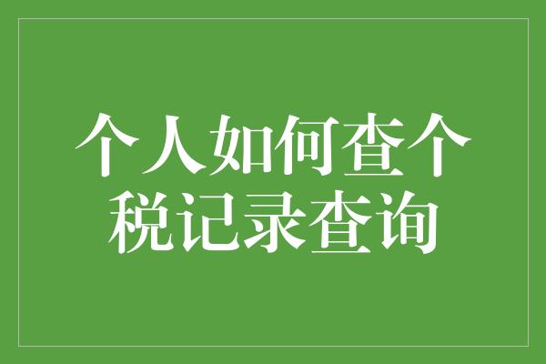 个人如何查个税记录查询