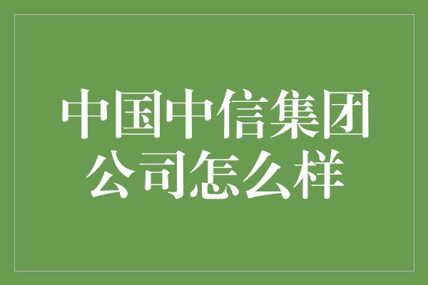 中国中信集团公司怎么样