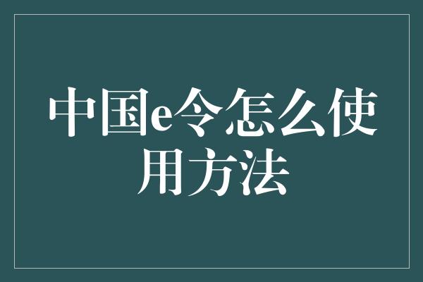 中国e令怎么使用方法