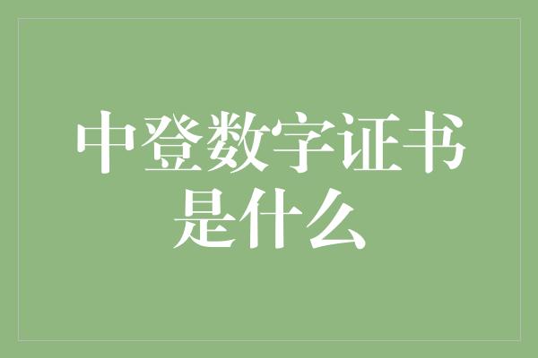 中登数字证书是什么