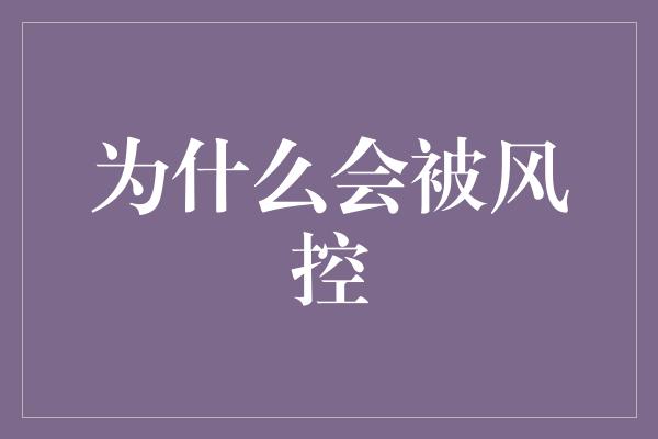 为什么会被风控