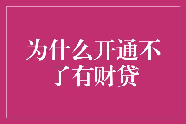 为什么开通不了有财贷