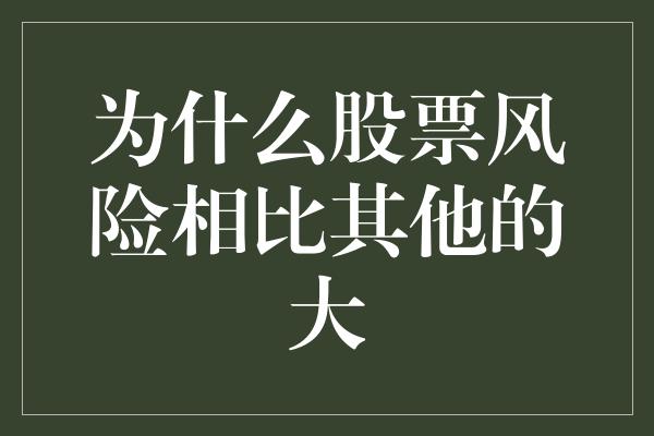 为什么股票风险相比其他的大