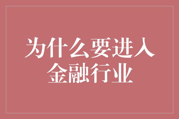 为什么要进入金融行业