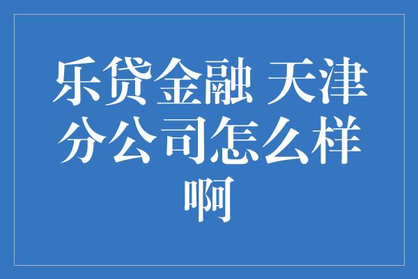 乐贷金融 天津分公司怎么样啊