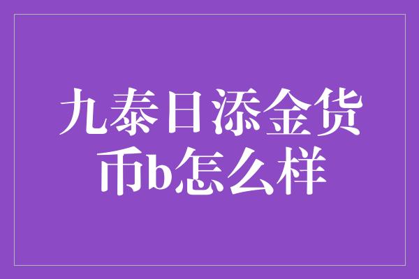 九泰日添金货币b怎么样