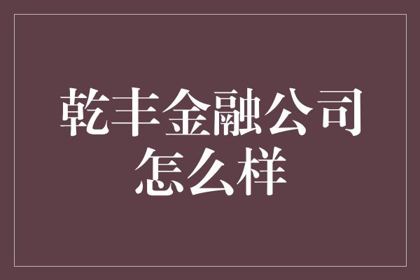 乾丰金融公司怎么样