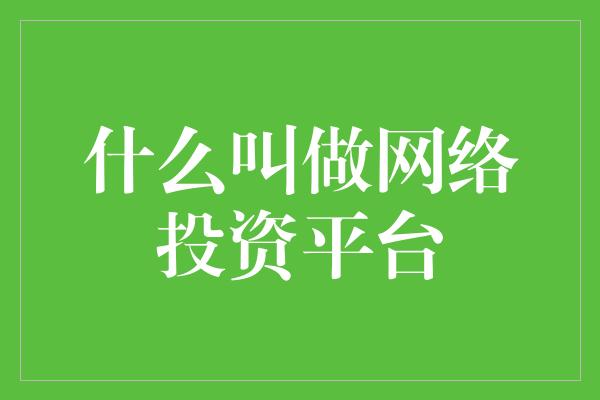 什么叫做网络投资平台