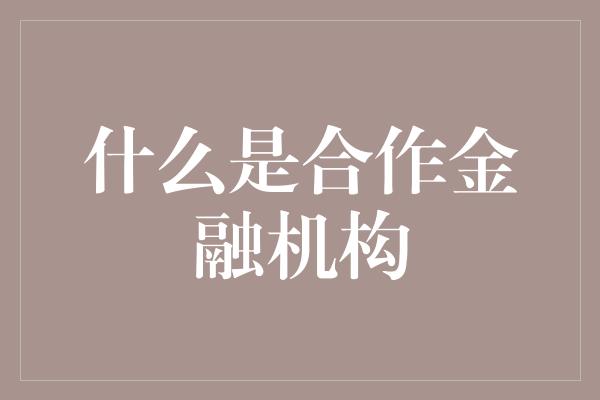 什么是合作金融机构