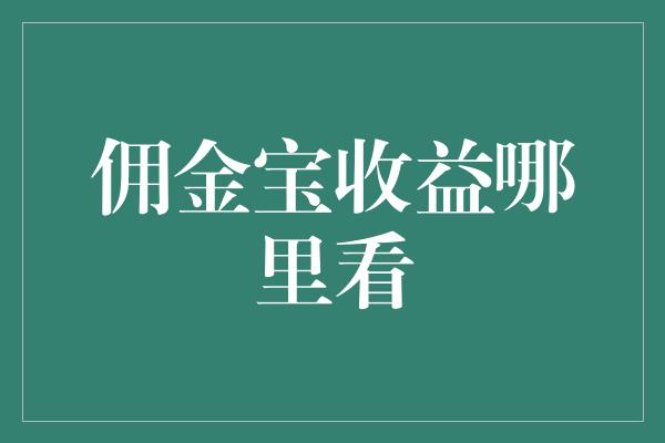 佣金宝收益哪里看