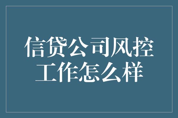 信贷公司风控工作怎么样