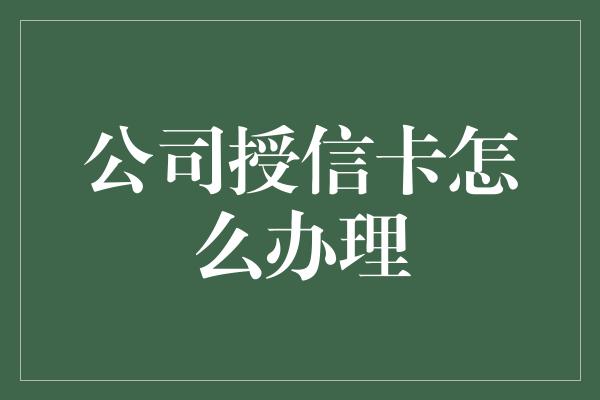 公司授信卡怎么办理