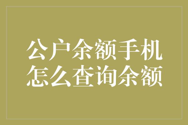 公户余额手机怎么查询余额