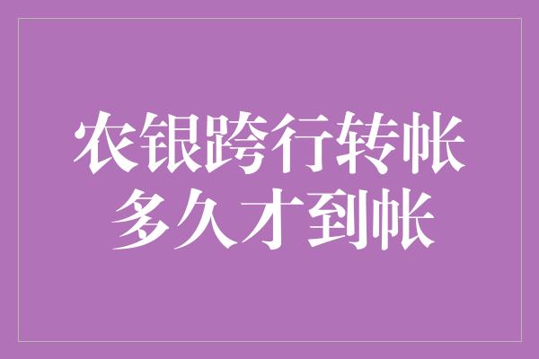 农银跨行转帐多久才到帐