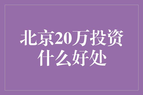 北京20万投资什么好处