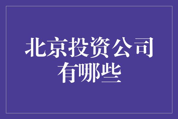 北京投资公司有哪些