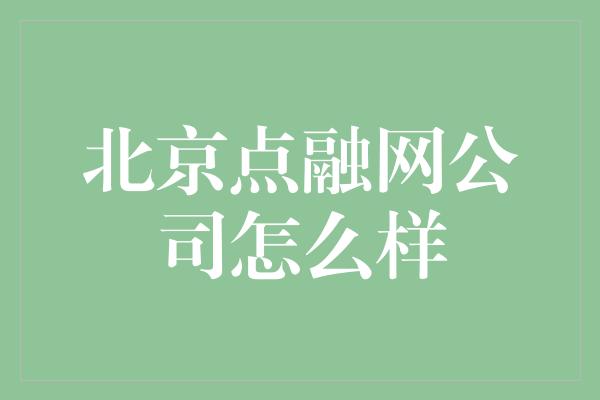 北京点融网公司怎么样