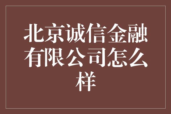 北京诚信金融有限公司怎么样