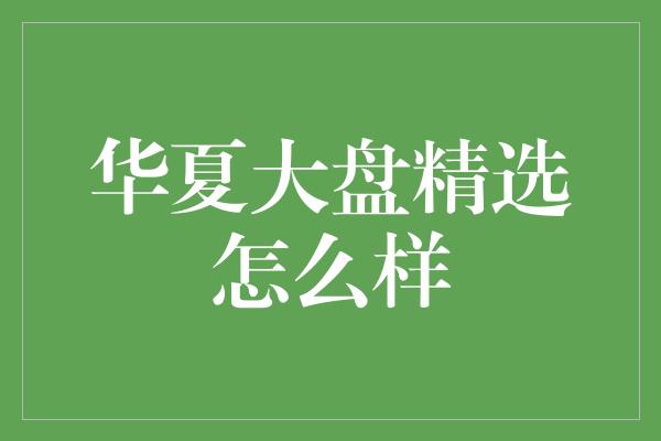 华夏大盘精选怎么样