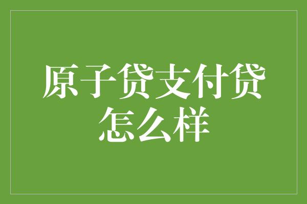 原子贷支付贷怎么样