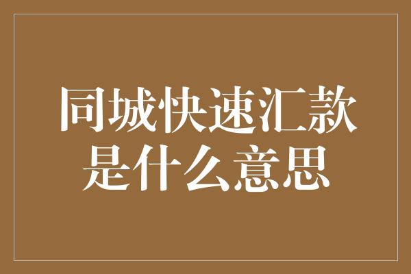 同城快速汇款是什么意思