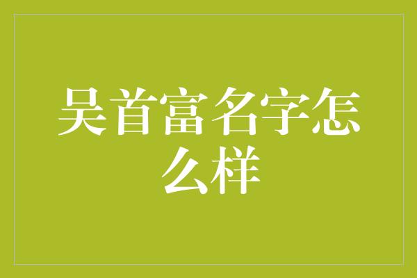 吴首富名字怎么样