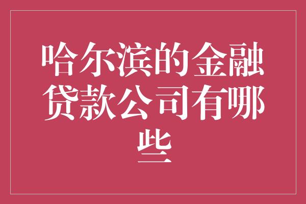 哈尔滨的金融贷款公司有哪些