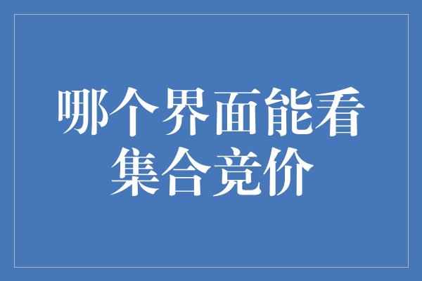 哪个界面能看集合竞价