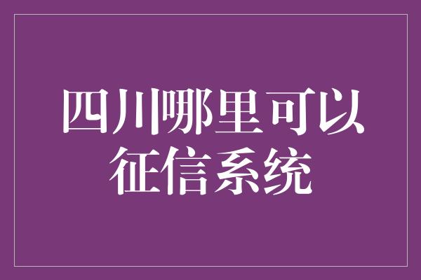 四川哪里可以征信系统