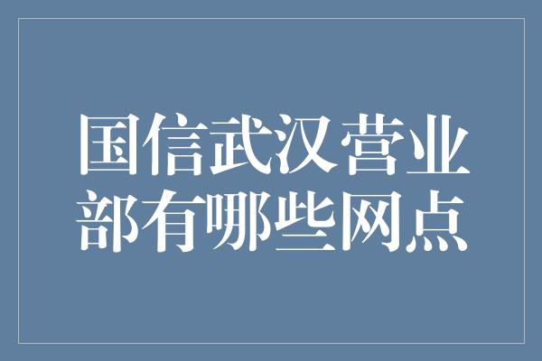 国信武汉营业部有哪些网点