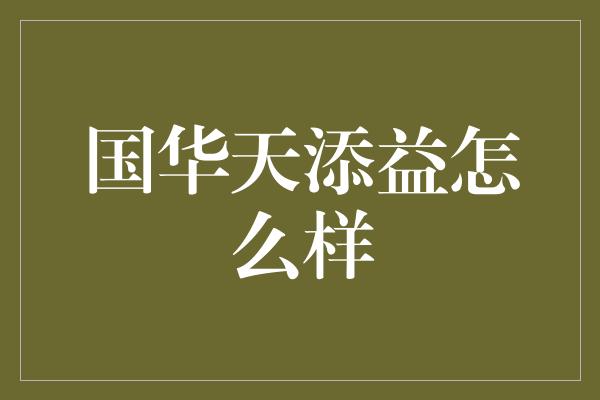 国华天添益怎么样