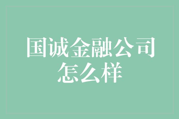 国诚金融公司怎么样