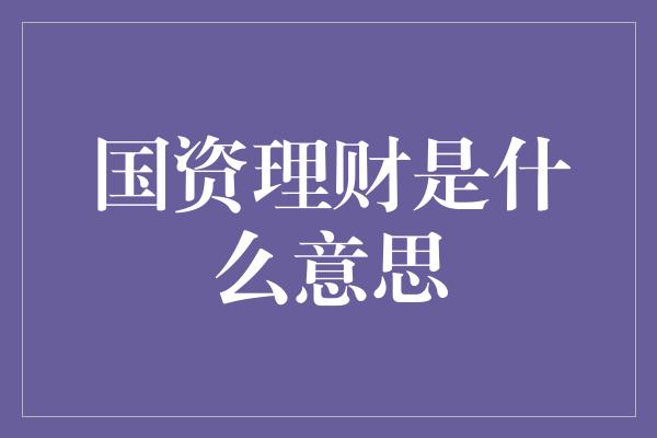 国资理财是什么意思