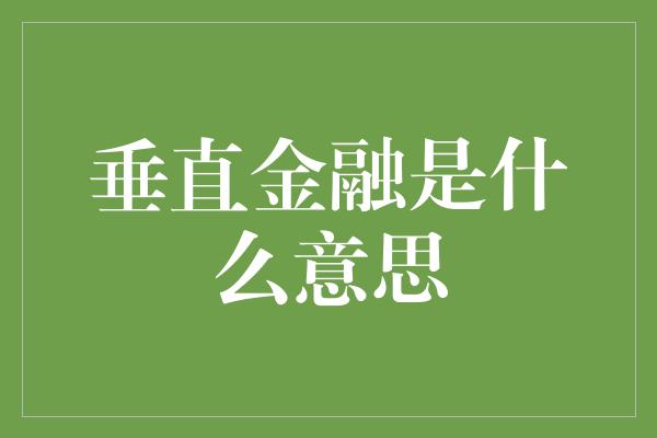 垂直金融是什么意思