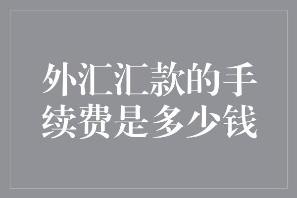 外汇汇款的手续费是多少钱