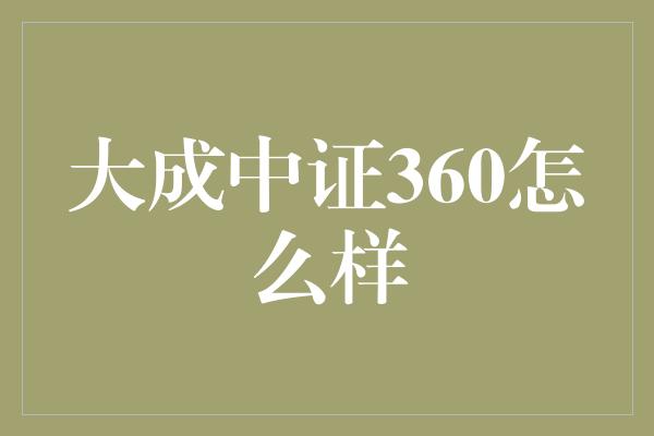 大成中证360怎么样