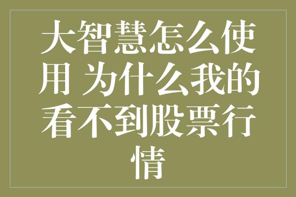 大智慧怎么使用 为什么我的看不到股票行情