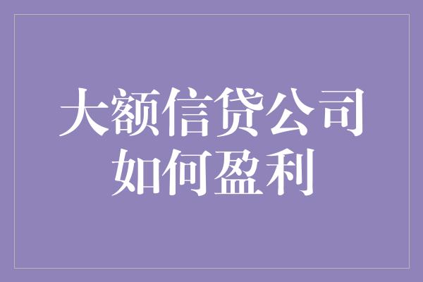 大额信贷公司如何盈利