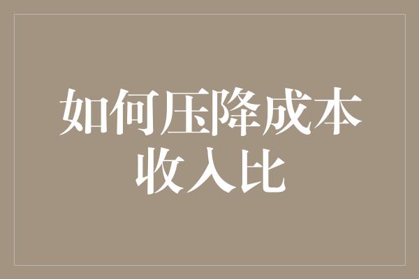 如何压降成本收入比