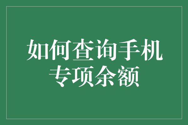 如何查询手机专项余额