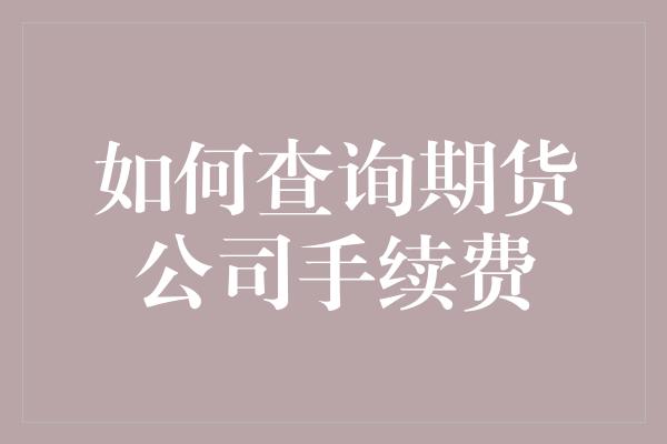 如何查询期货公司手续费