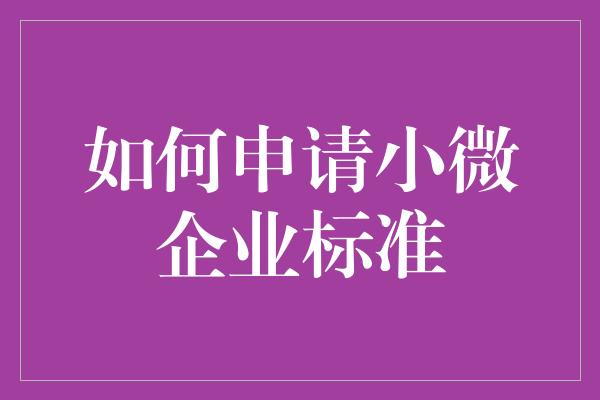 如何申请小微企业标准